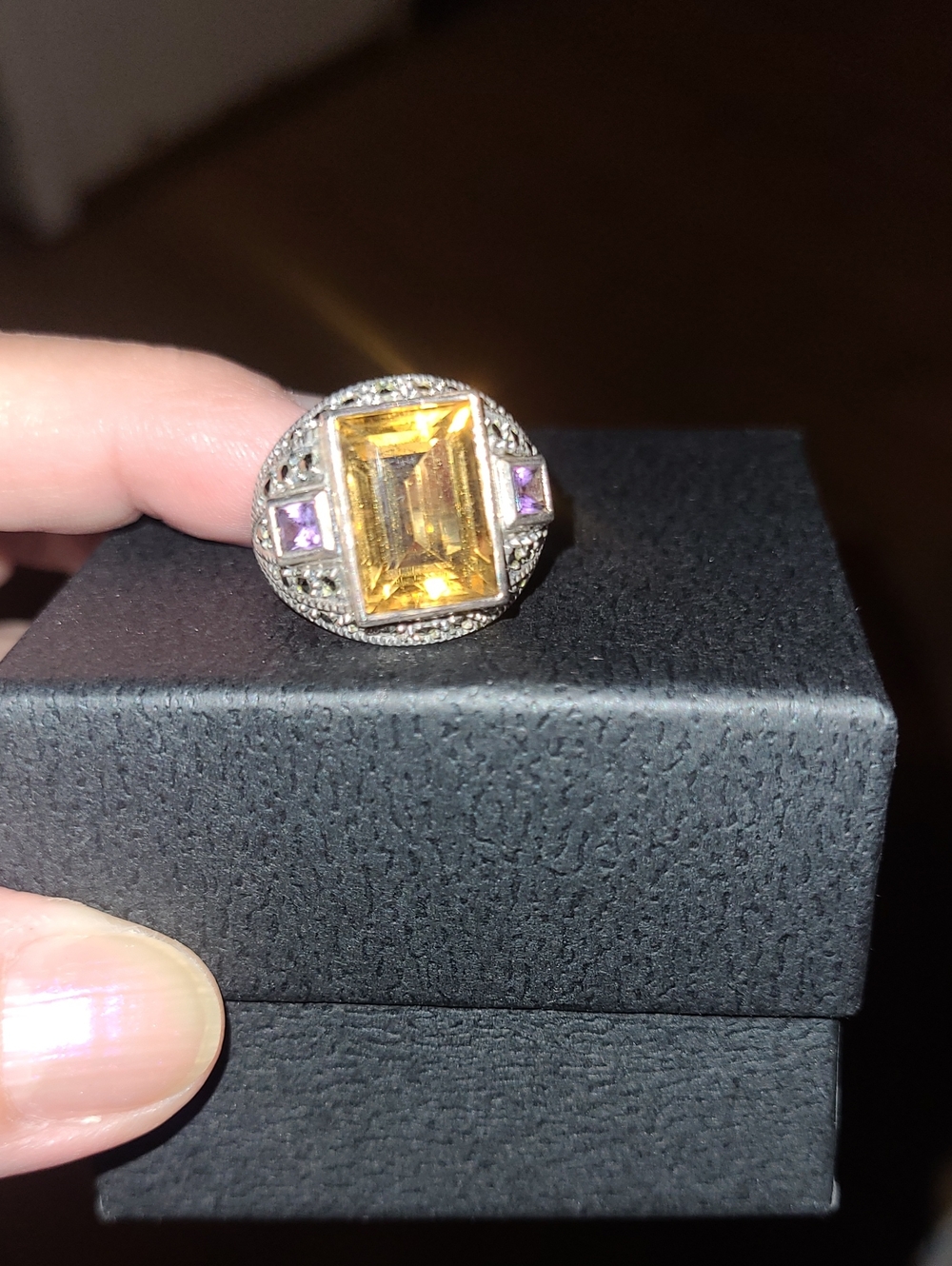 Judith Jack Yellow Citrine and Purple Amethyst Accent Vintage-Style Ring